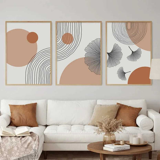 Geometric Line Leaves Poster, Canvas Art for Modern Living Room